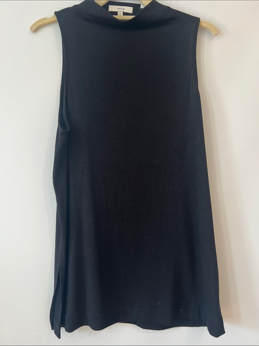 Vince Black Sleeveless Mock Neck Tunic Top, Medium